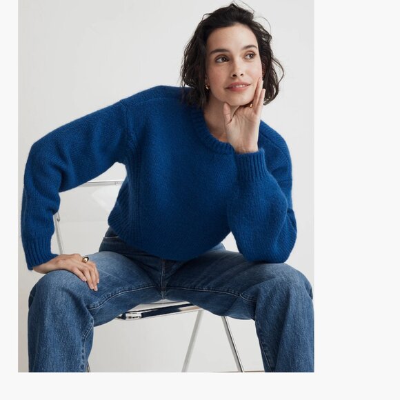 NWOT Madewell Wedge Sweater (Plus) 2X, NOBLE BLUE Wool Blend - Picture 2 of 10